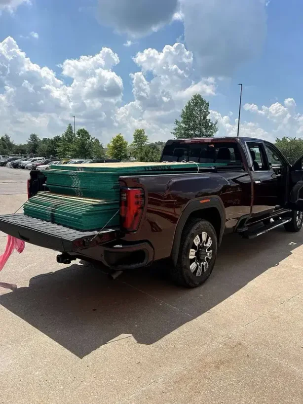 Mendoza Rodriguez work truck loaded with drywall material in Lorain, Ohio