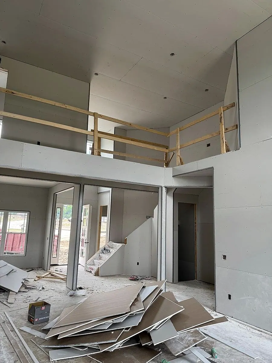 Two-story great room hung and finished in Lorain, Ohio