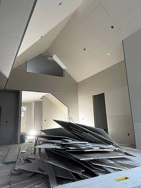 Cathedral ceiling taped and coated, ready for sanding in Lorain, Ohio