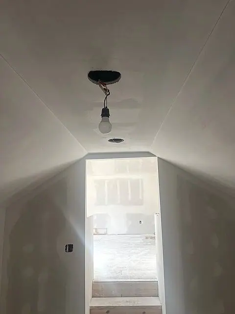 Vaulted hallway taped, finished and paint-ready in Lorain, Ohio