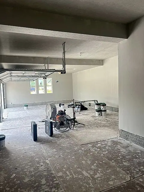 Double garage finished with drywall in Lorain, Ohio