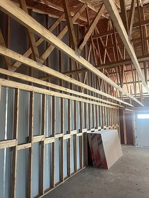 Garage framed with drywall stacked and ready in Lorain, Ohio